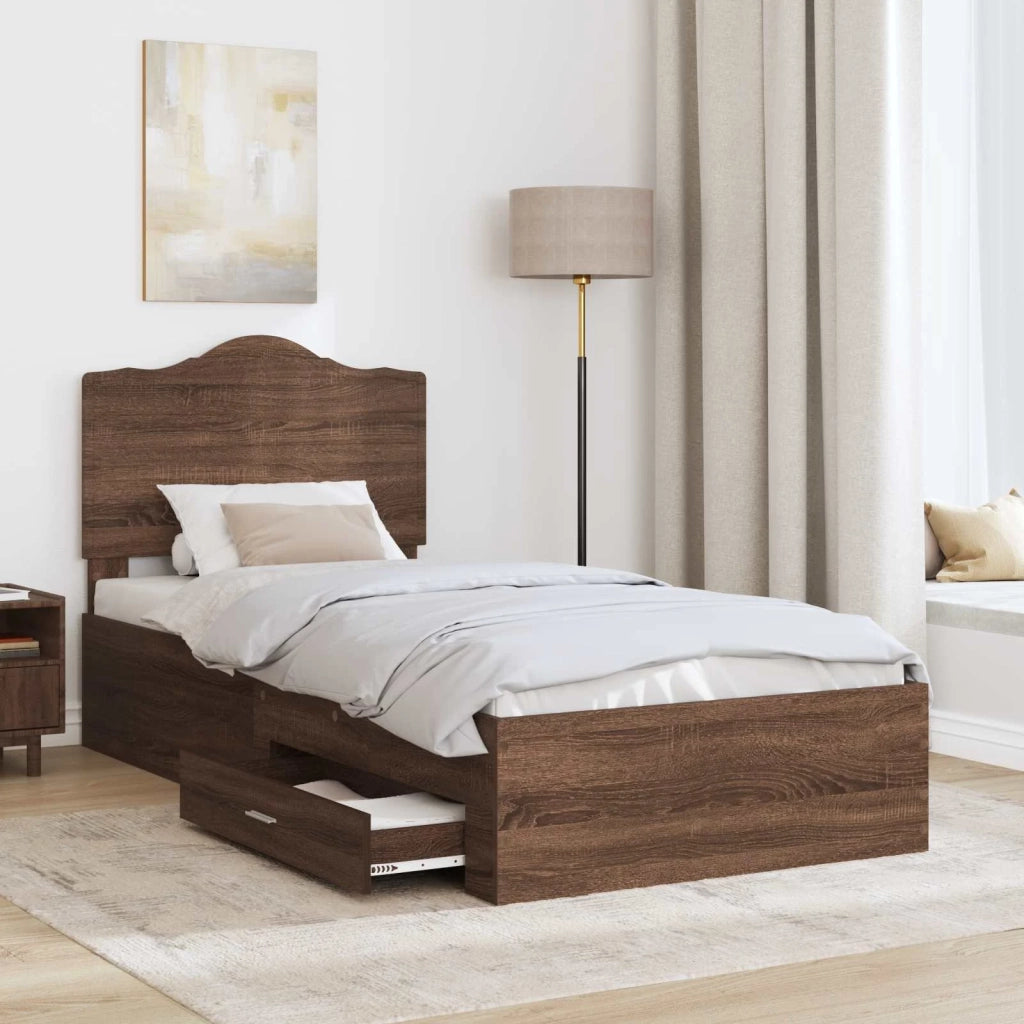 Struttura del letto con testiera Rovere Marrone 70 x 190 cm