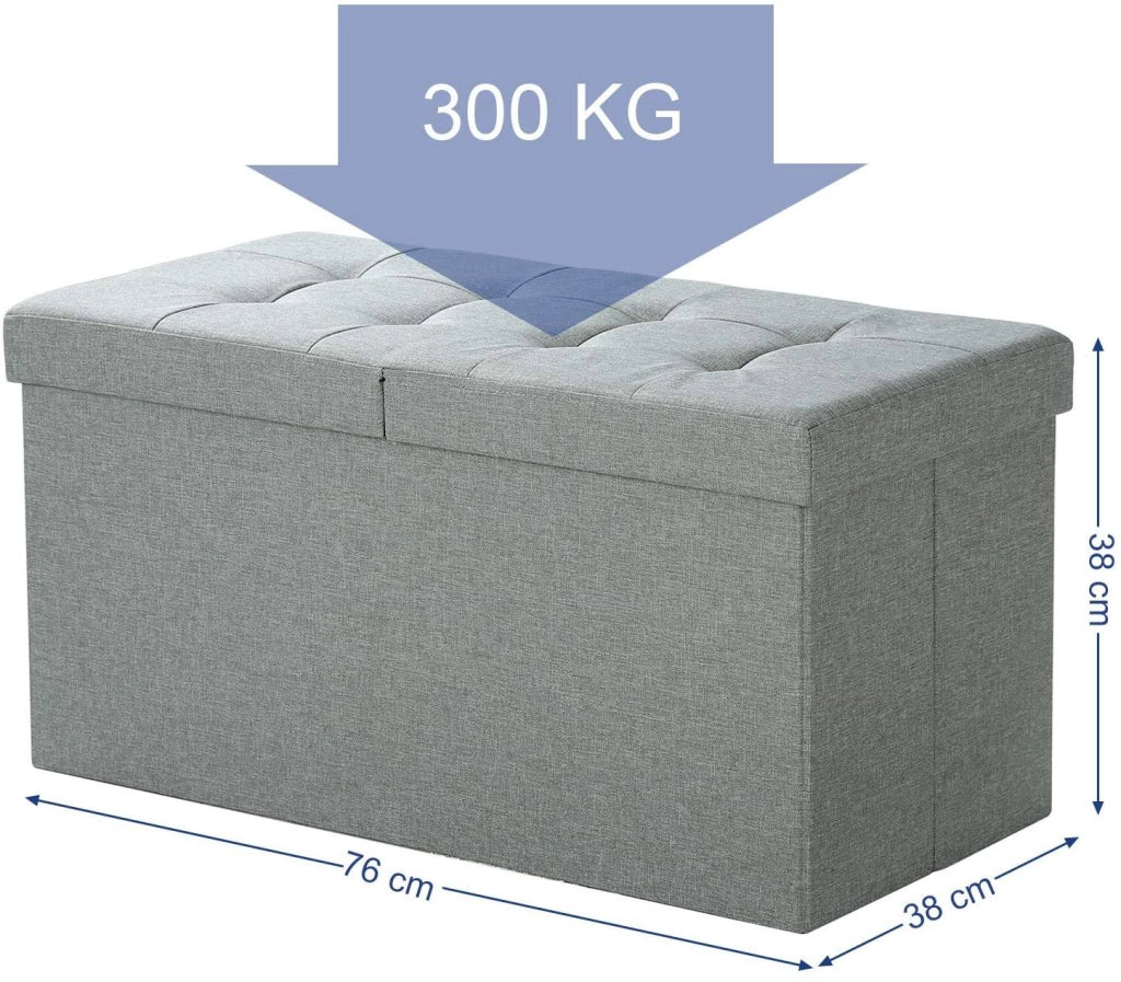 Panca con vano portaoggetti cassapanca con coperchio ribaltabile portata 300 kg 80 litri 76 x 38 x 38 cm imitazione lino grigio chiaro 12_0000427