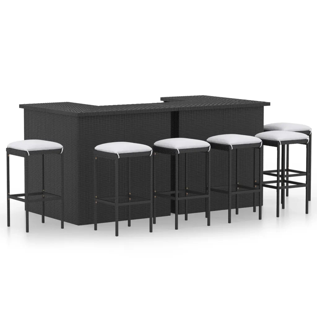 Set Bar da Giardino 8 pz con Cuscini in Polyrattan Nero cod mxl 37171