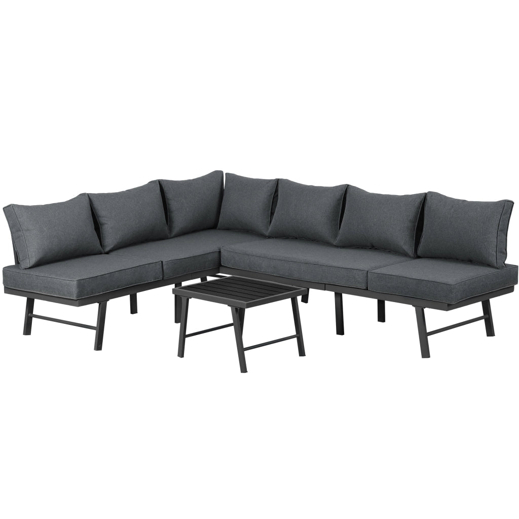 Set Divano da Giardino 5-6 Posti ¨C MINIMAL ¨C 2 Divani 3 Posti, Tavolo, 7 Cuscini Grigi, Ferro Antracite