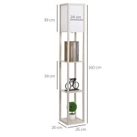 Lampada a Terra 40W con 3 Mensole Integrate e Interruttore a Pedale, Lampada Moderna in MDF e Acrilico, 26x26x160 cm, Rovere