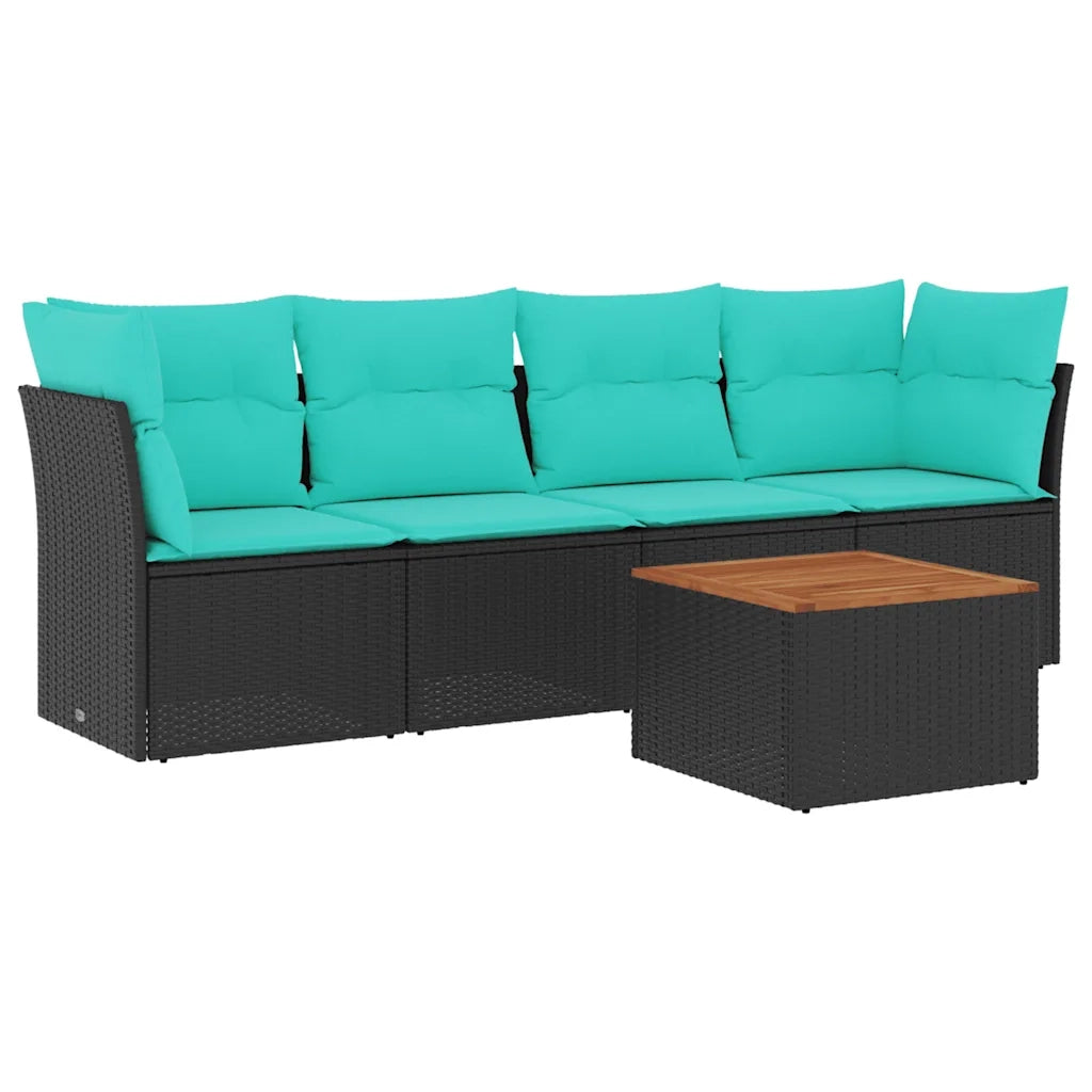 Set Divani da Giardino 5 pz con Cuscini Nero in Polyrattan