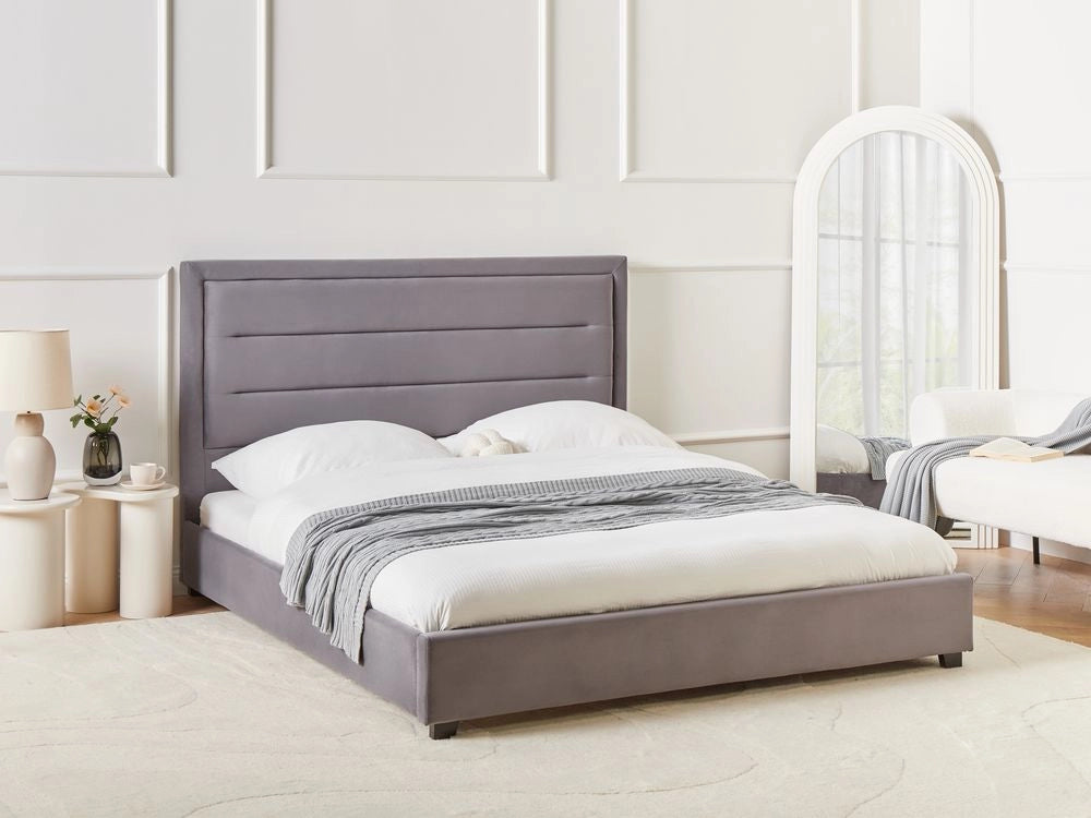 Letto matrimoniale ad acqua in velluto grigio scuro 160 x 200 cm testata imbottita stile moderno