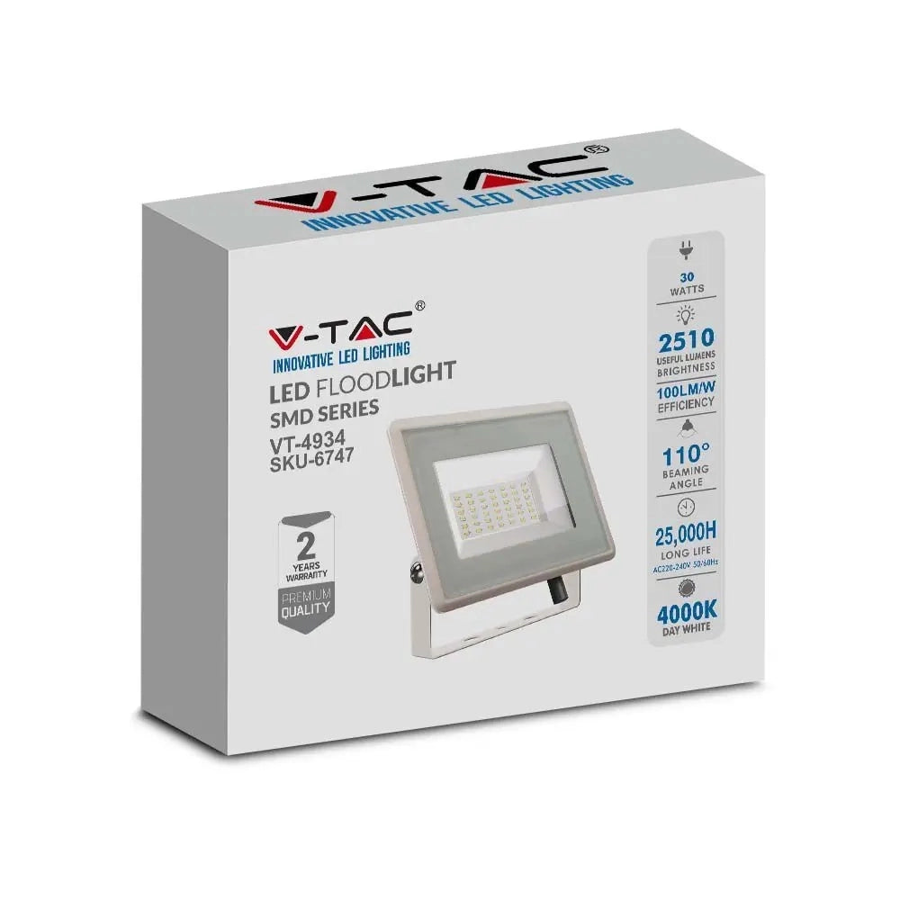 Faro LED V-TAC 30W 4000K 2510lm IP65 bianco VT-4934