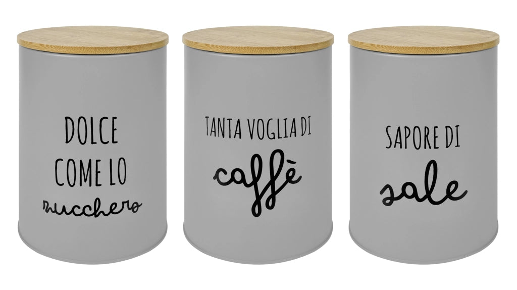 Contenitori Certificati Contatto Alimentare Contenitore Sale Zucchero Caffè Moderne Scritte Barattolo Con Coperchio Ermetico Legno Bambù Dispenser Organizzatori Alimenti Spezie Grigio