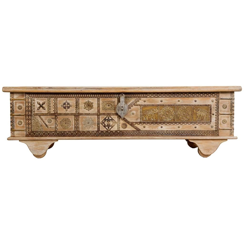 Baule in legno beige fatto a mano 150x45x46h cm