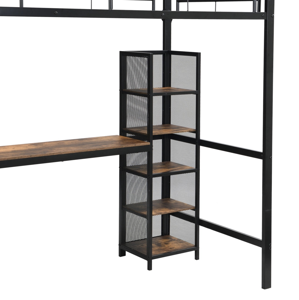 Letto a soppalco 90x200 cm con scrivania, scaffale e rete metallica