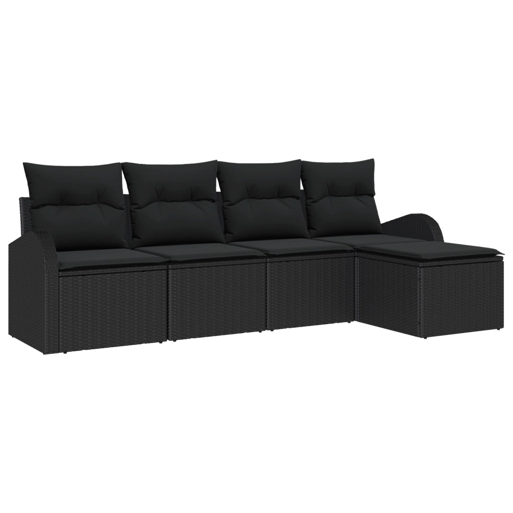 Set di Divani da Giardino 5 Pezzi con Cuscini Nero Polyrattan