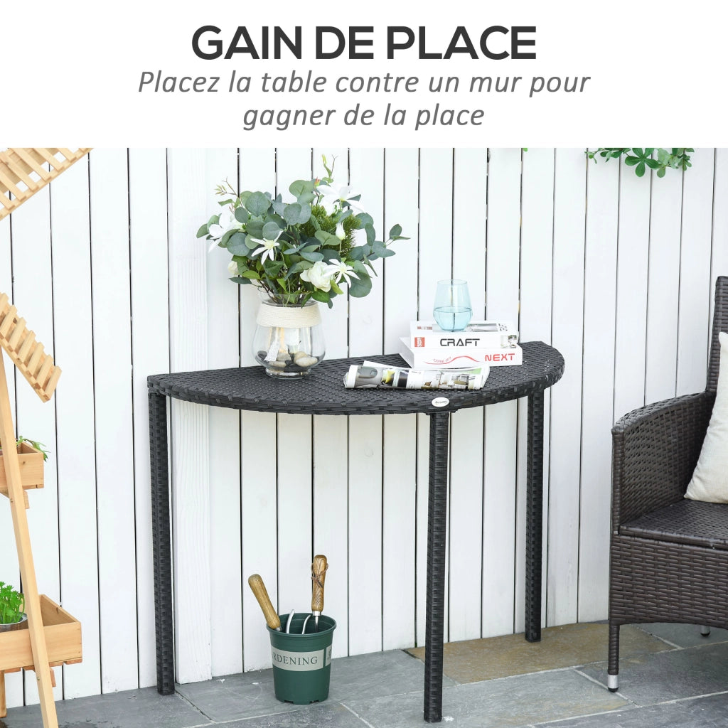 Tavolo da giardino semicircolare ¨C zephmum ¨C resina tressata effetto rattan nero 100x50x74 cm