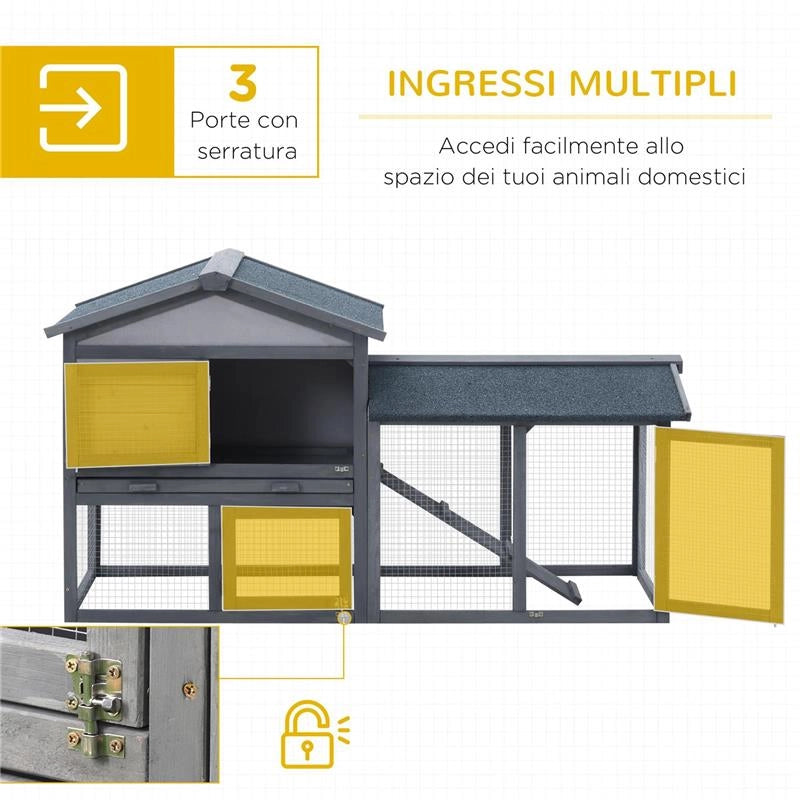 CONIGLIERA IN LEGNO DA ESTERNO CASETTA CON TETTO E RECINTO