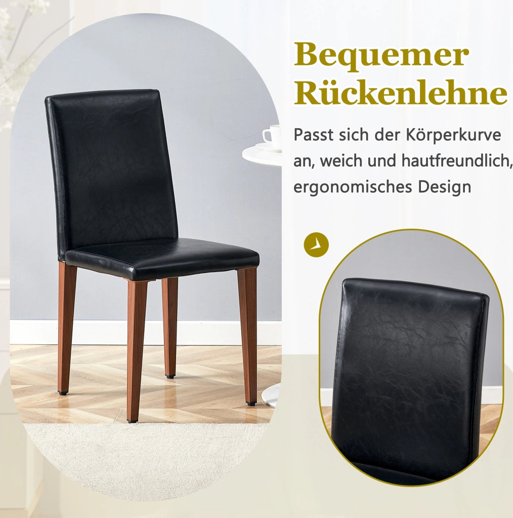 Set di 2 sedie da pranzo in PU nero con gambe color noce