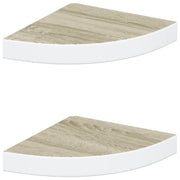 2 pz Mensole | Ripiano | Scaffale Angolari Rovere e Bianco 25x25x3,8 cm in MDF