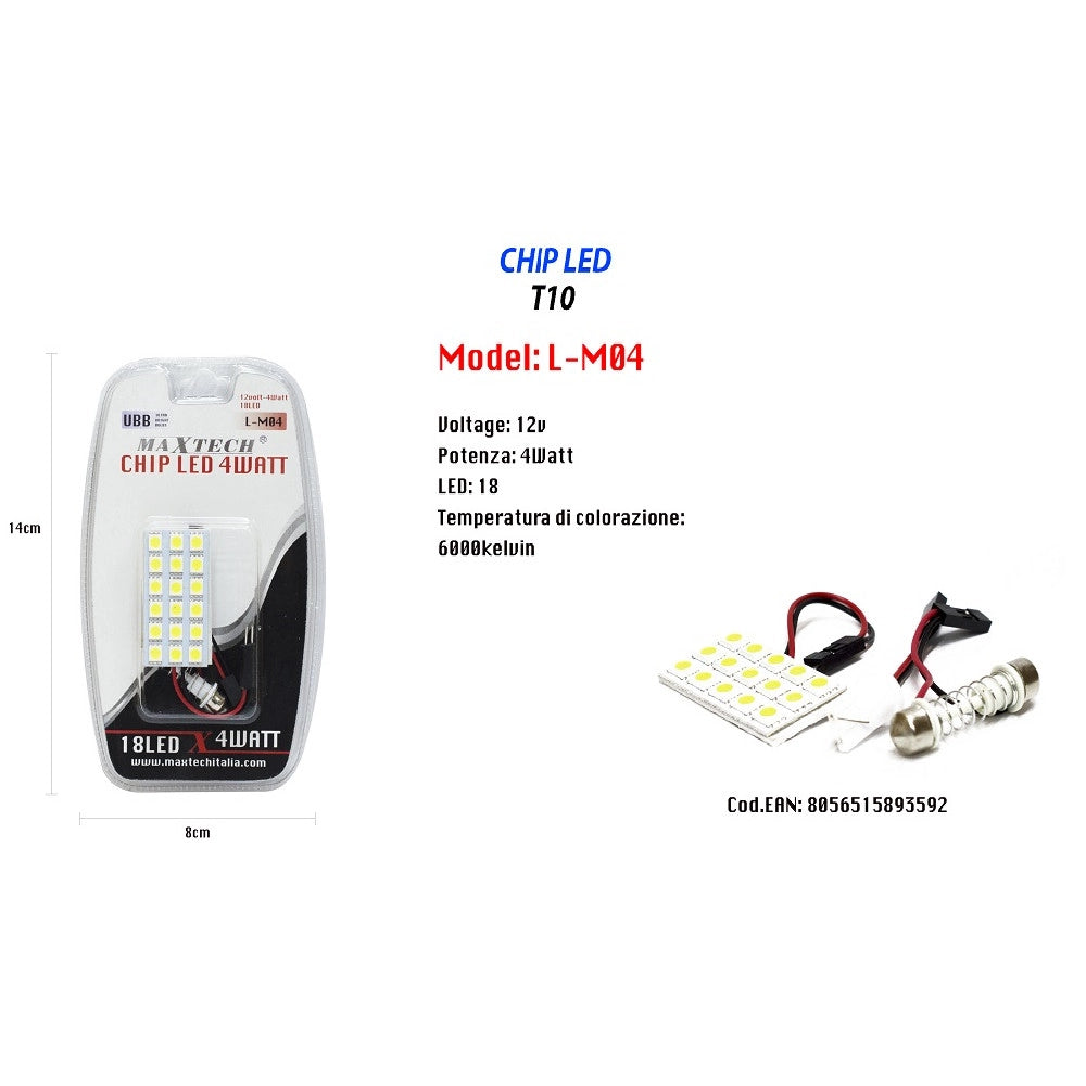 Trade Shop - Chip Led 4 W 18 Led 12v Interni Auto Lampadina Ultra Luminose T10 Maxtech L-m04 -