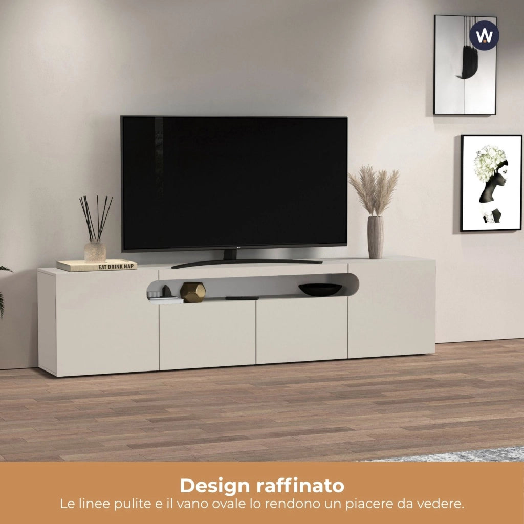 WHOUS Mobile porta TV Real con 4 ante e 1 vano aperto cashmere 240x40x60 cm