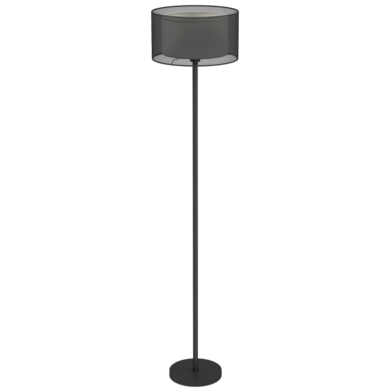 Lampada da terra nera con paralume bicolore, attacco E27, interruttore a pedale, struttura in metallo, H 152,5 cm