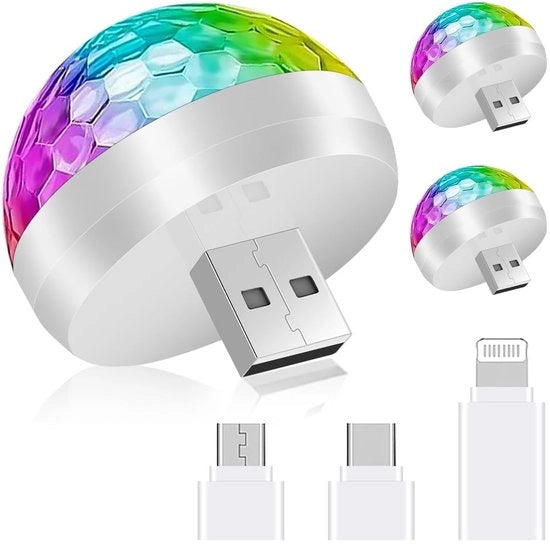 Disco luci portatili con 3 adattatori - Mini luci a disco RGB - Illuminazione da bagno per party/club - Progettazione di controllo della luce a stelo intelligente - Dimensioni compatte 4,5 cm - Illuminazione di atmosfera