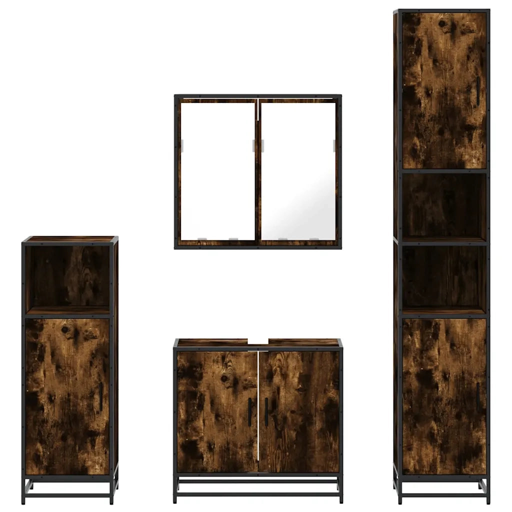 Set Mobili da Bagno 4 pz Rovere Fumo in Legno Multistrato