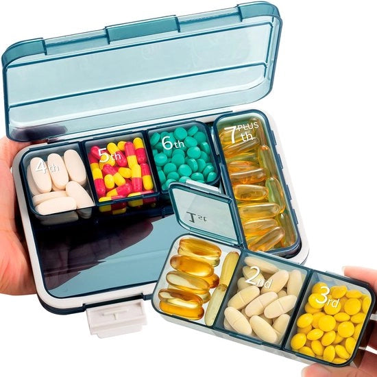 Organizzatore quotidiano, scatola portatile, ventilatore a 7 giorni grande, scatola portatile da viaggio, BPA libero, grande capacità, scatola portatile