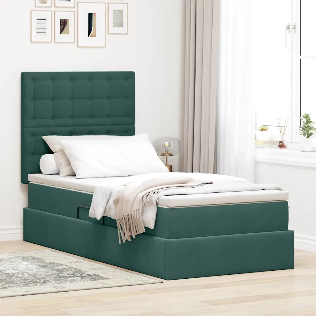 Letto con contenitore e materasso Verde Scuro 100 x 200 cm