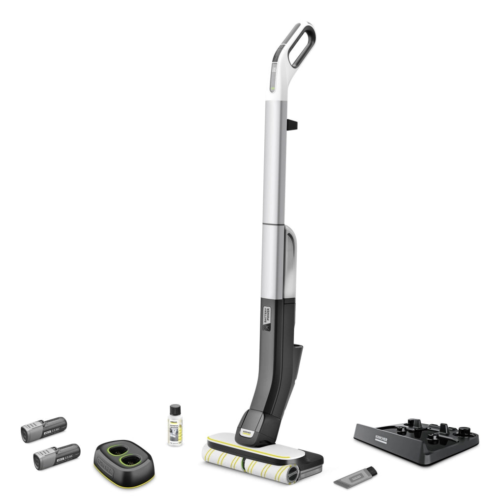 Karcher lavapavimenti fc 4-4 cordless + batteria 4v intercambiabile - 3in1 lava e rimuove ogni tipo di sporco - adatta a tutti i pavimenti - 90 m² a ricarica-doppio serbatoio-petfriendly-pulito nostop