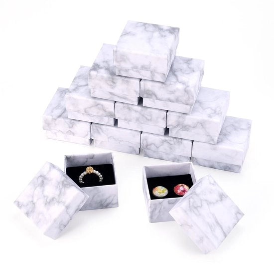 Scatola per gioielli 24 pezzi - Bianca marmorea - Scatola di regalo per orecchini - Conservazione dei gioielli - 5,2x5,2x3,3cm - Progettazione elegante