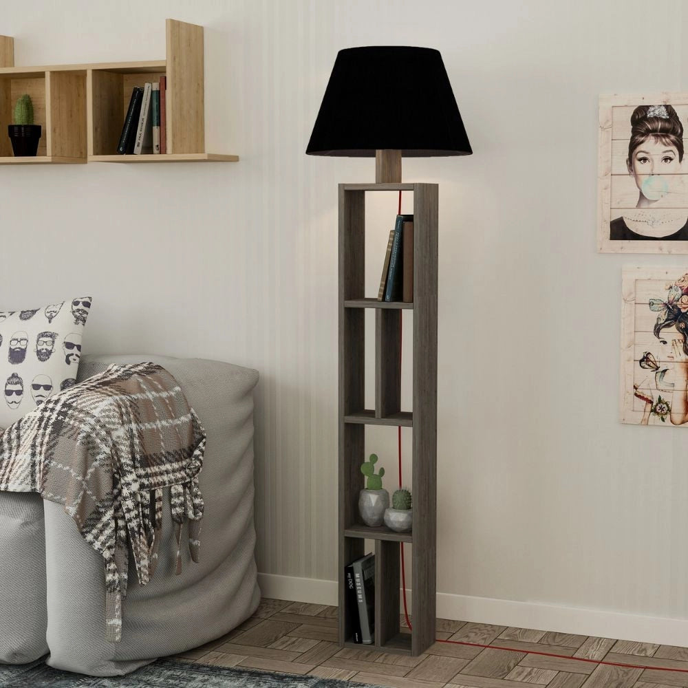 Lampada da terra in legno con libreria Giorno 45x163,5 colore dark coffee