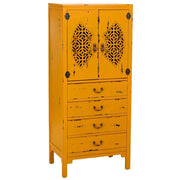 Mobiletto in legno con 4 cassetti e 2 ante, giallo, 60x40x140h cm