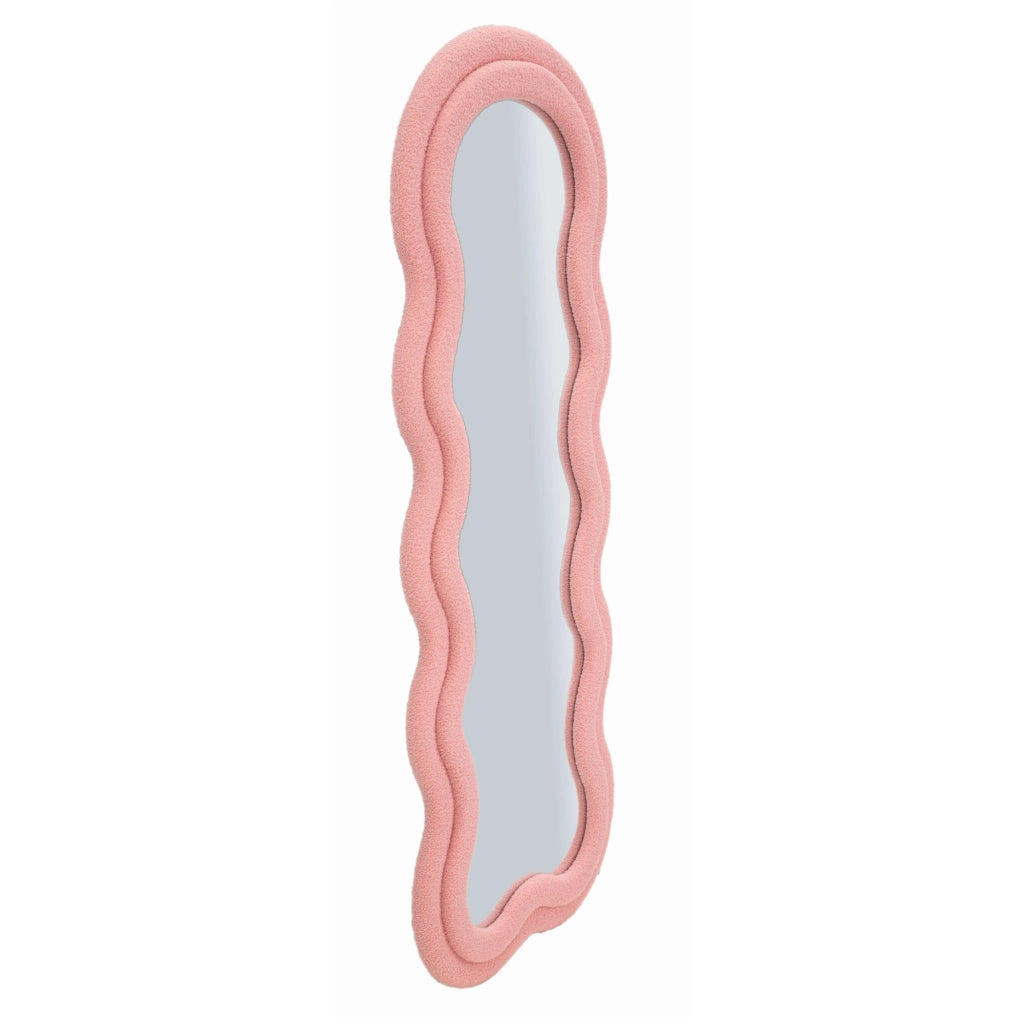 Marylin, Specchio Cornice Ondulata Tessuto Teddy, 60x160h cm Rosa