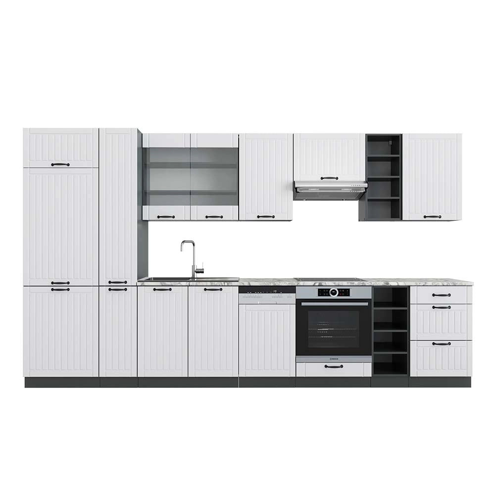 Cucina componibile Fame-Line Bianco rustico/Antracite 355 cm, PL Marmo Vicco