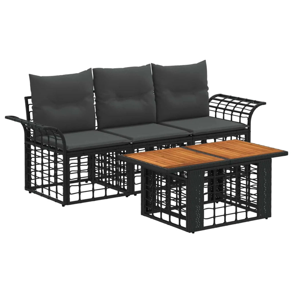 Set Divano da Giardino 4 pz Nero e Grigio scuro polyrattan 3437943