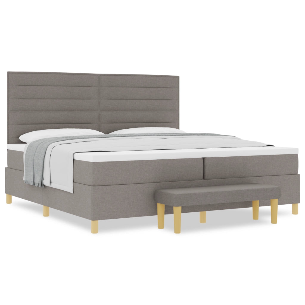 Letto Box Spring con Materasso e Panchina Tortora 200x200 cm Tessuto