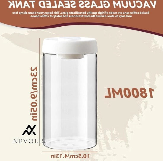 Contenitore a vuoto per caffè, tè e spezie, 1800 ml, con coperchio.