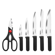 Set Coltelli 7 pezzi con Blocco Portacoltelli e Forbici Manici Ergonomici Nero / Argento Cheffinger