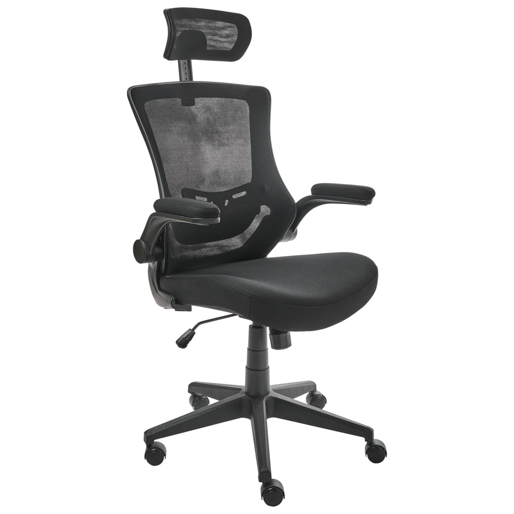 Sedia da ufficio professionale con rivestimento in mesh nero Poggiatesta e braccioli regolabili Sedile pneumatico Base girevole