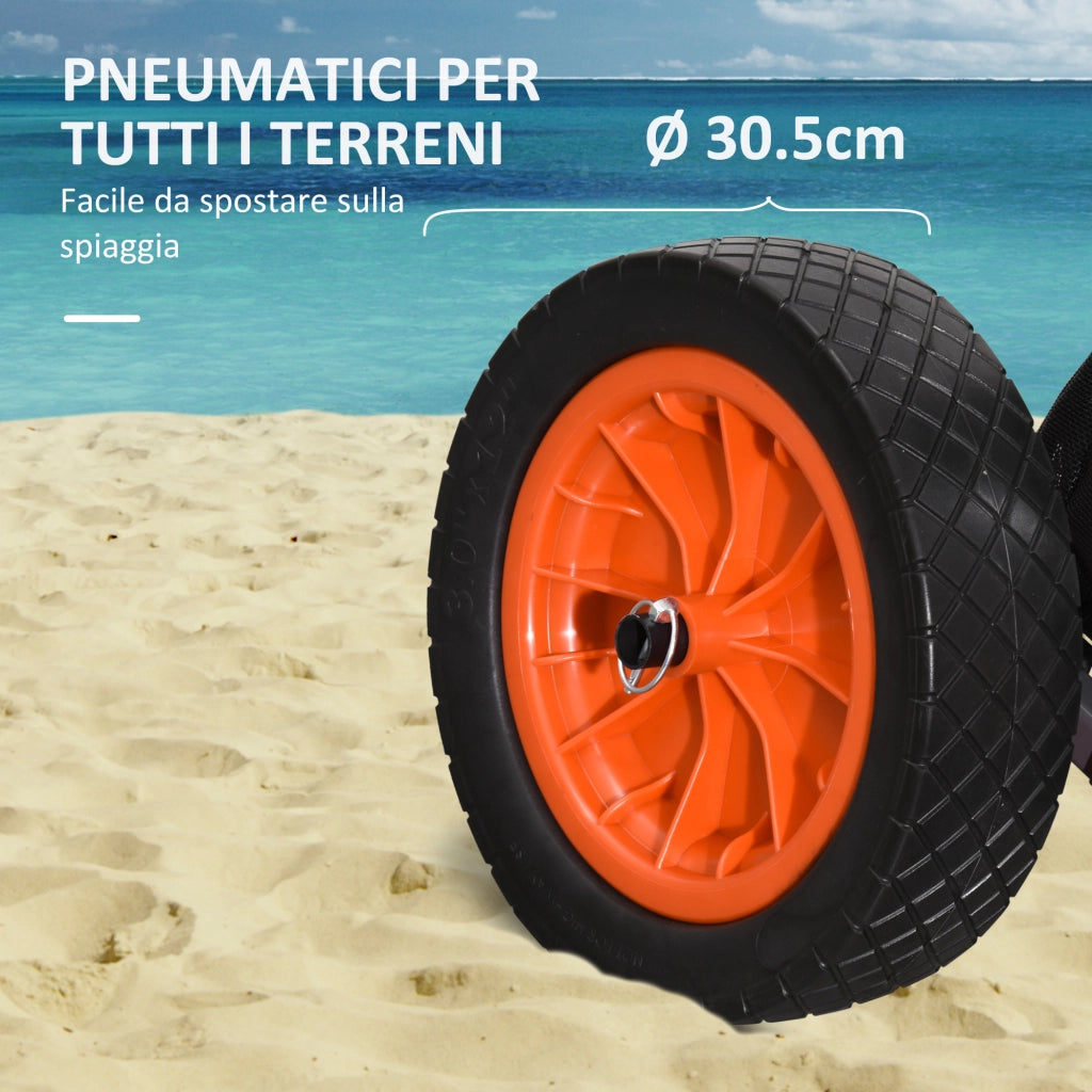 Carrello da Spiaggia Pieghevole con Tasca in Rete, Manico Telescopico e Cavalletto, 82x67x81 cm