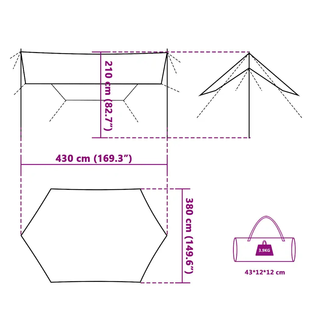 Telone da Campeggio Grigio e Arancione 430x380x210 cm Impermeabile 94684