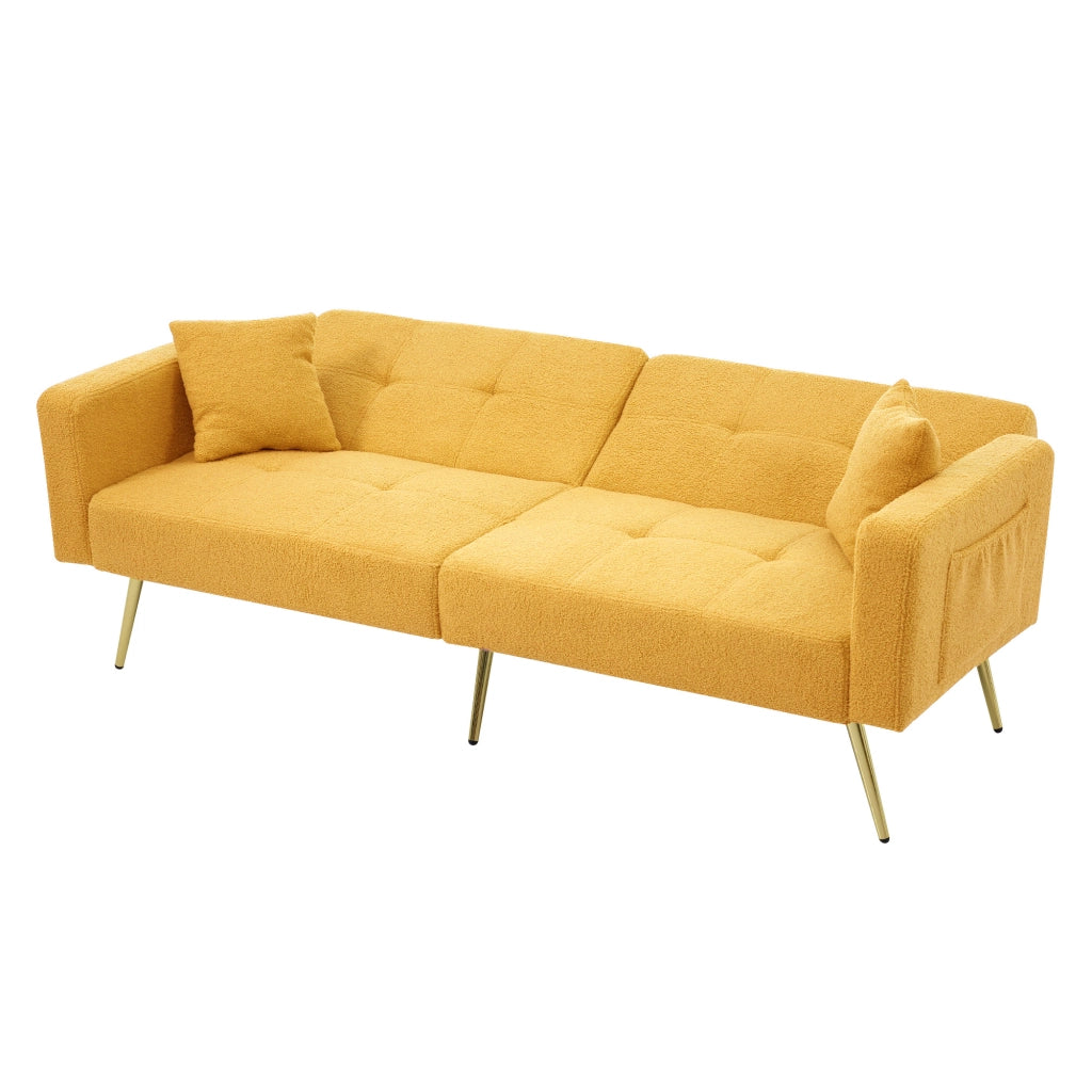 Divano letto con angolo regolabile - Zephmum- Gambe dorate, cuscini e tasche laterali