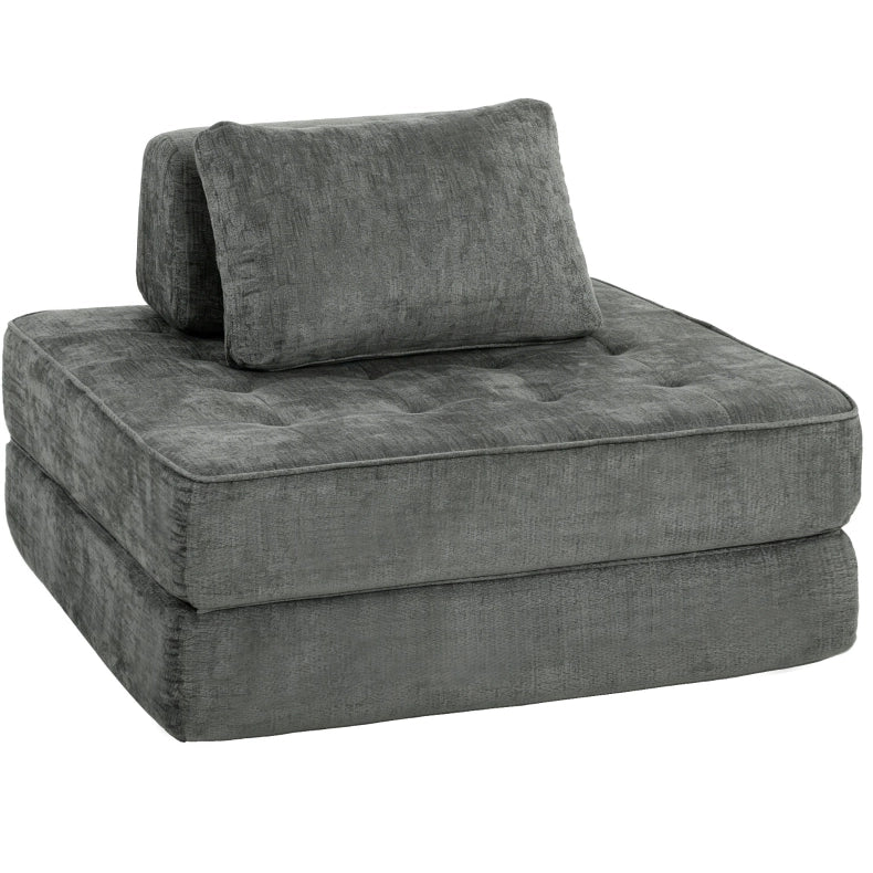 Poltrona a terra pieghevole 2-in-1 in chenille grigia con cuscino di supporto spesso