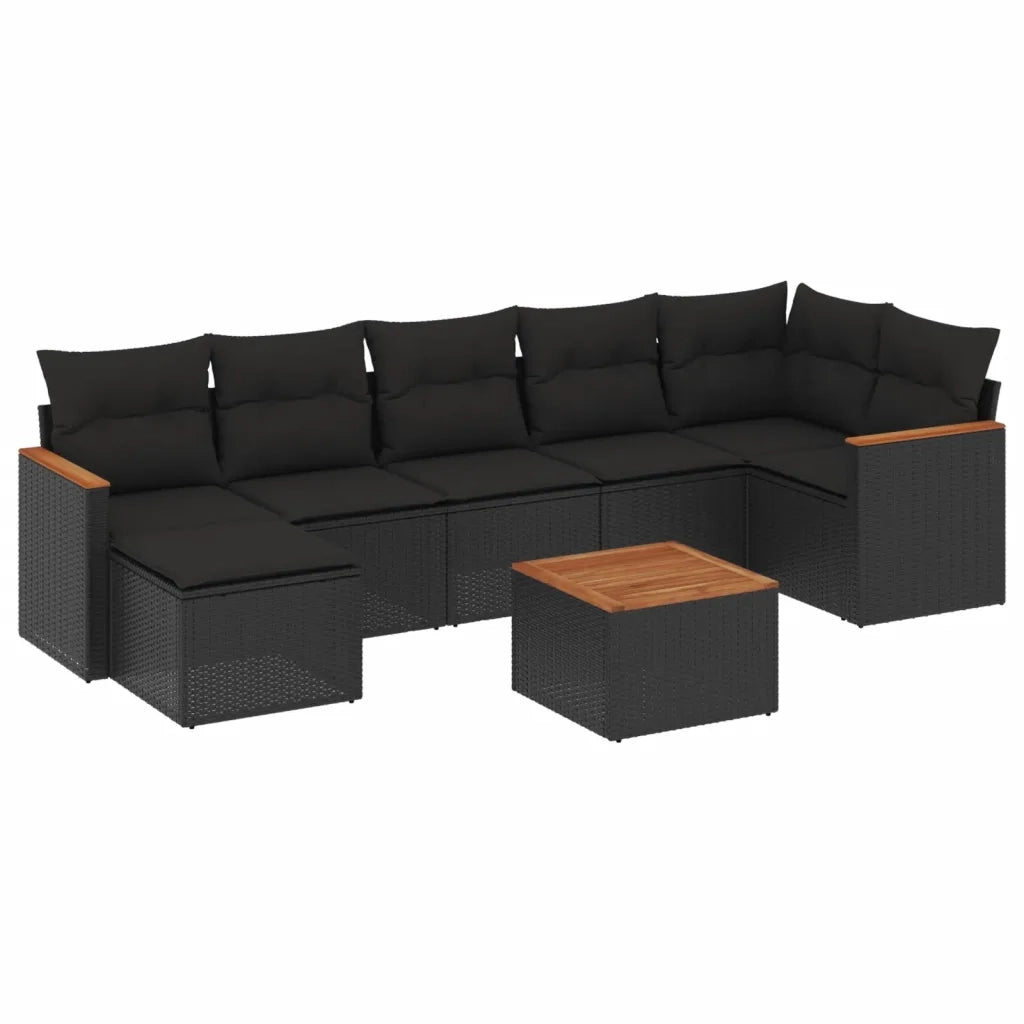 Set Divani da Giardino con Cuscini 8 pz Nero in Polyrattan 3258597