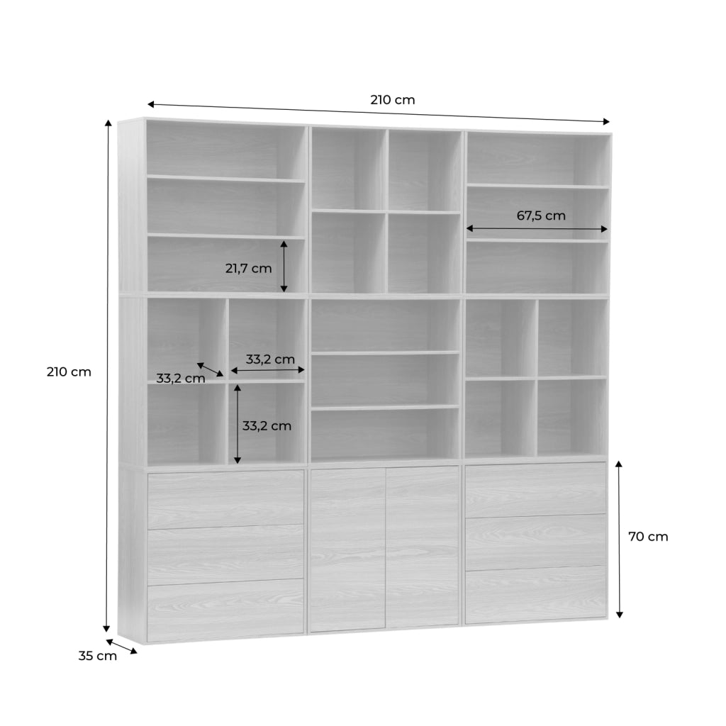 Libreria modulare decorativa in legno con 9 elementi, quercia