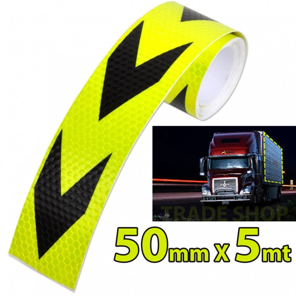 Trade Shop - Nastro Adesivo Catarifrangente Per Auto Camion Giallo E Nero Alta Visibilitá 5mt -