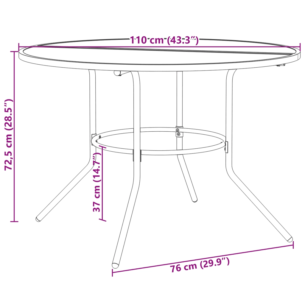 vidaXL Tavolo Patio Rotondo Antracite Ø110x72,5 cm Acciaio Verniciato