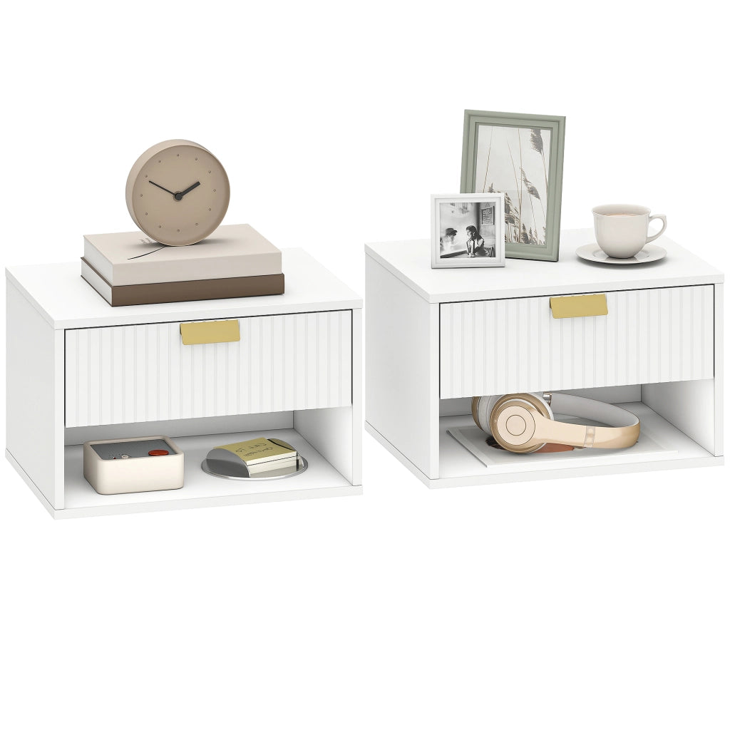 Comodino a muro con cassetto e ripiano ¨C Zephmum ¨C Bianco 40x30x25 cm