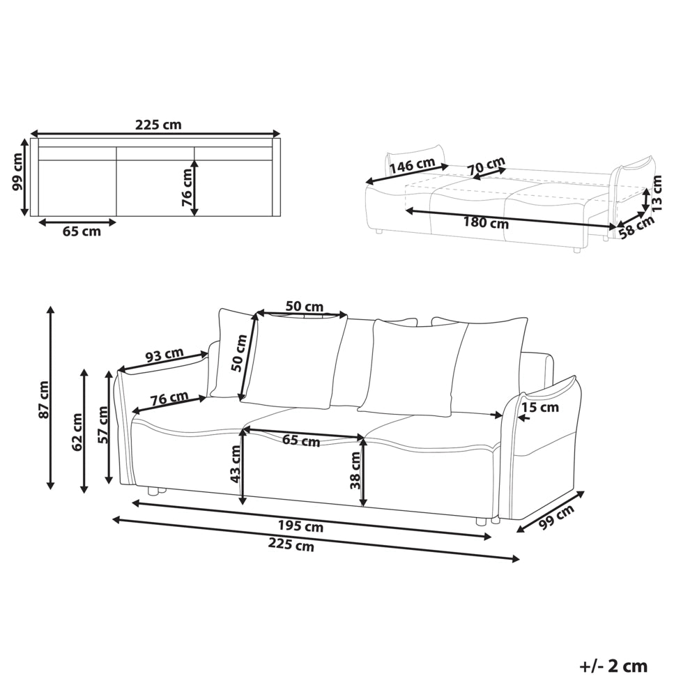 Divano letto in tessuto bouclé bianco convertibile con cuscini aggiuntivi rimovibili, con rivestimento in stile moderno e minimalista.