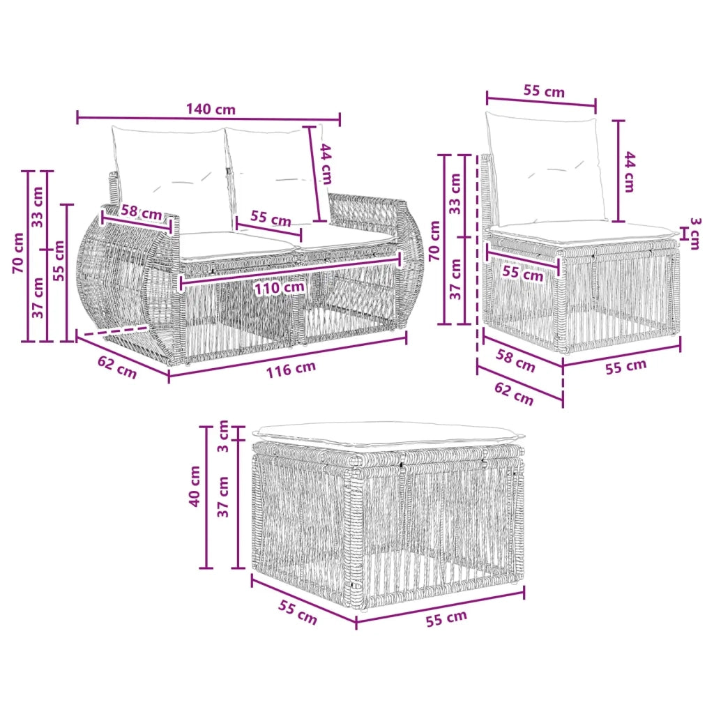 Set Divano da Giardino 4 pcs Nero e Bianco Crema polyrattan 3435397