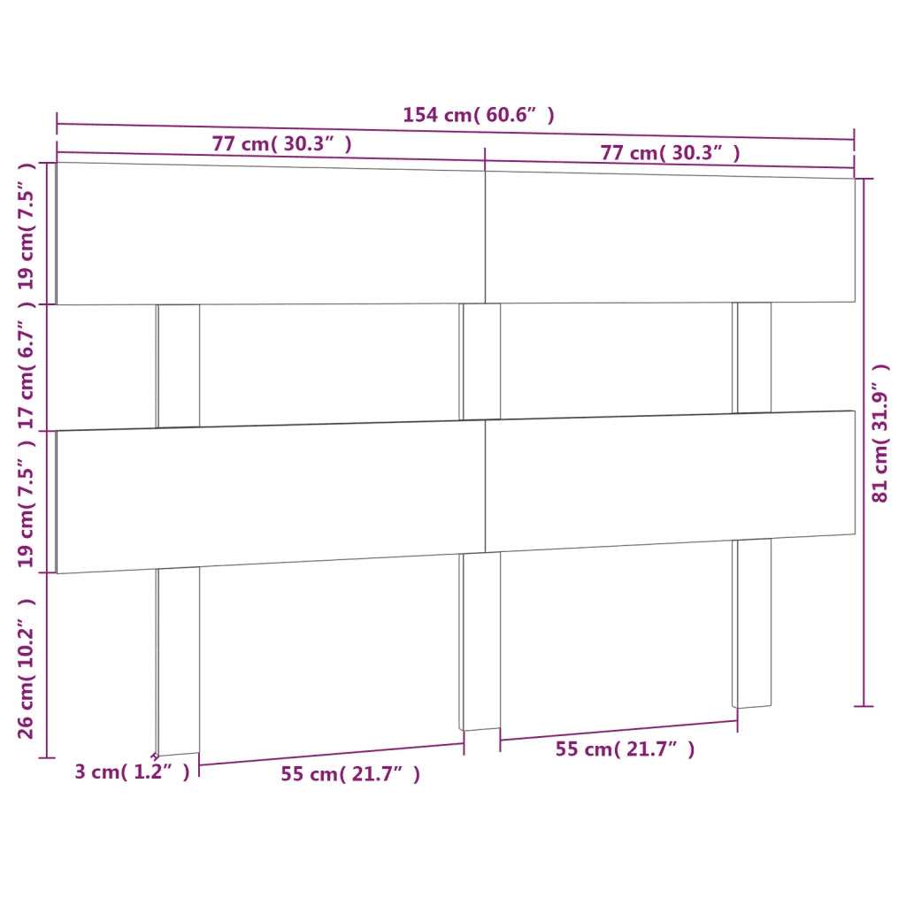 Testiera per Letto Bianca 154x3x81 cm Legno Massello di Pino 819077