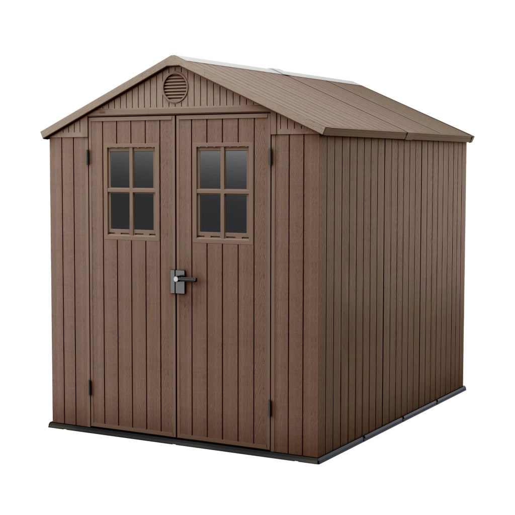 Darwin 6x8 - Casetta da Giardino 190x221x 244 cm 2 Ante per deposito attrezzi finitura effetto legno Evotech+ in Resina Marrone
