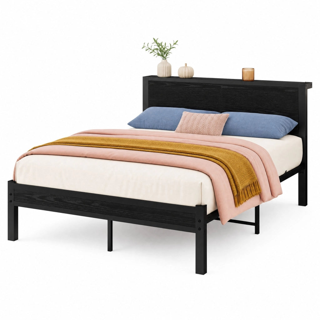 LETTO Singolo 140x200 cm in MDF e Metallo Nero con spazio contenitore