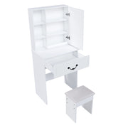 Toeletta con specchio LED; vani contenitore e sgabello imbottito per camera da letto; in MDF; bianco; 60×36×131.5 cm
