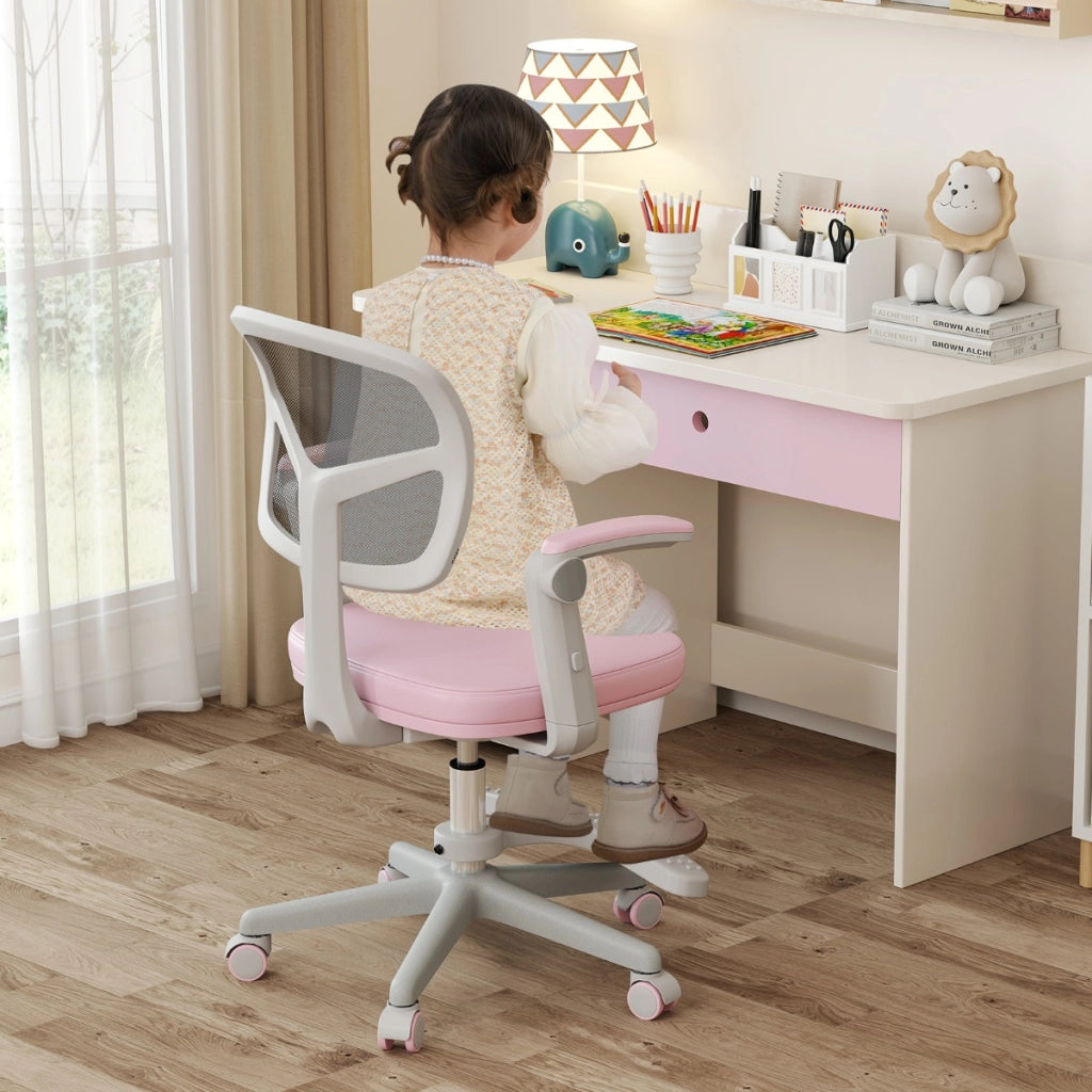 Sedia da studio con altezza regolabile da computer in rete, Sedia da scrivania per bambini ruote universali Rosa